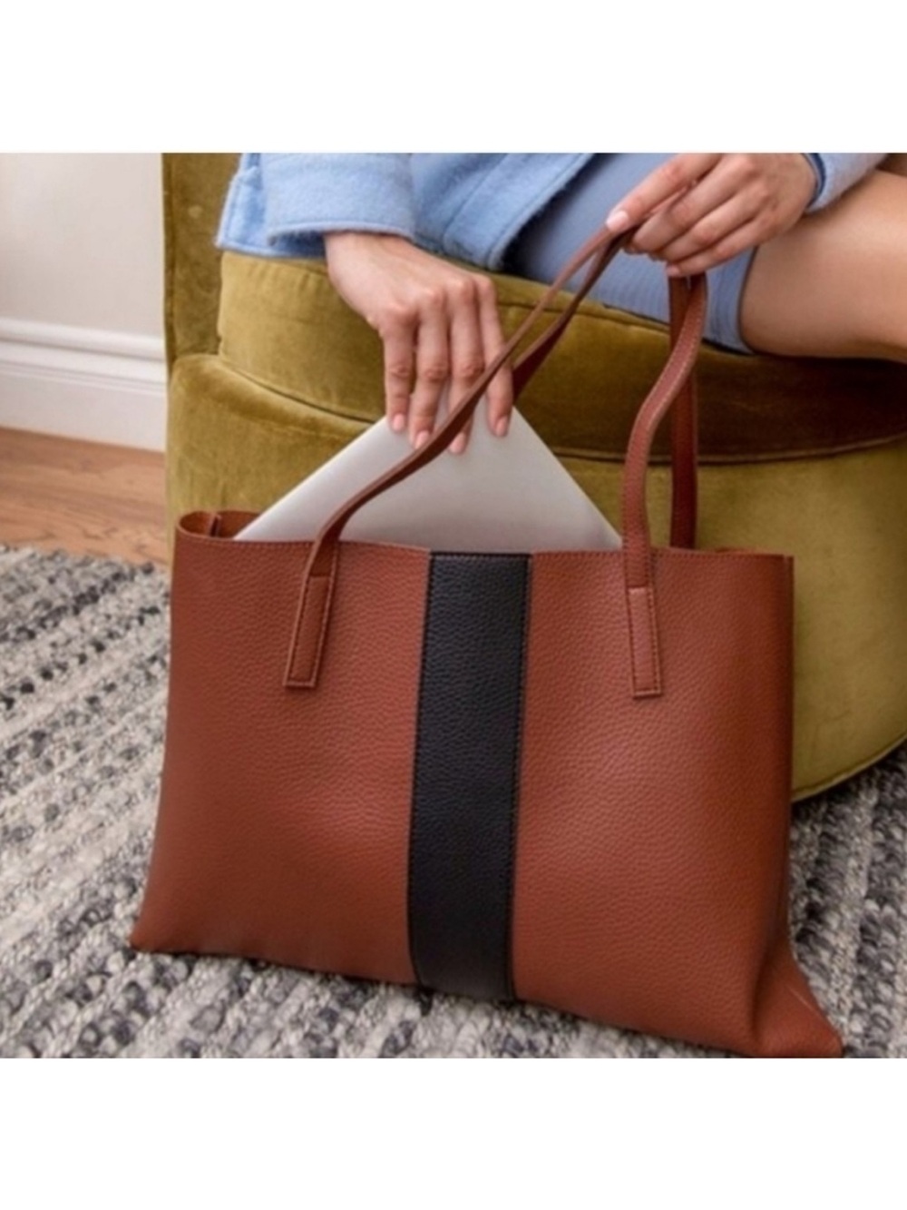 Vince Camino Tote Bag with Black Center Stripe